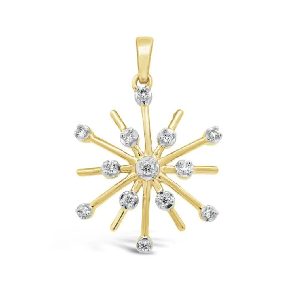 10K Yellow Gold 0.10CTW Diamond Snowflake Pendant