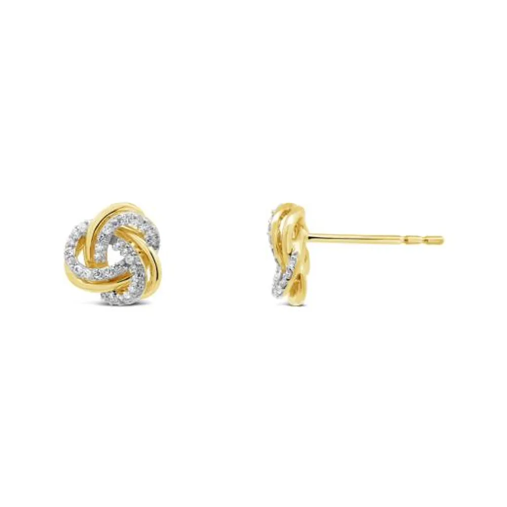 10K Yellow Gold 0.12CTW Diamond Love Knot Earrings
