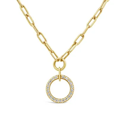 Bella Moda 10K Yellow Gold 0.50CTW Diamond Paperclip with Circle Necklace