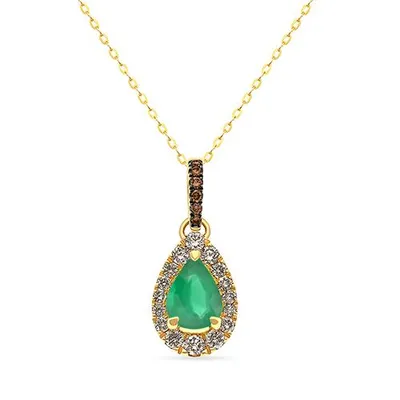 14K Honey Gold Emerald Diamond Pendant
