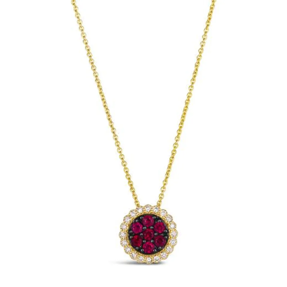 14K Honey Gold Diamond Passion Ruby Pendant