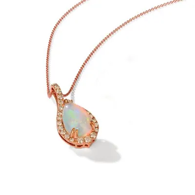 14K Strawberry Gold Neopolitan Opal Diamond Pendant