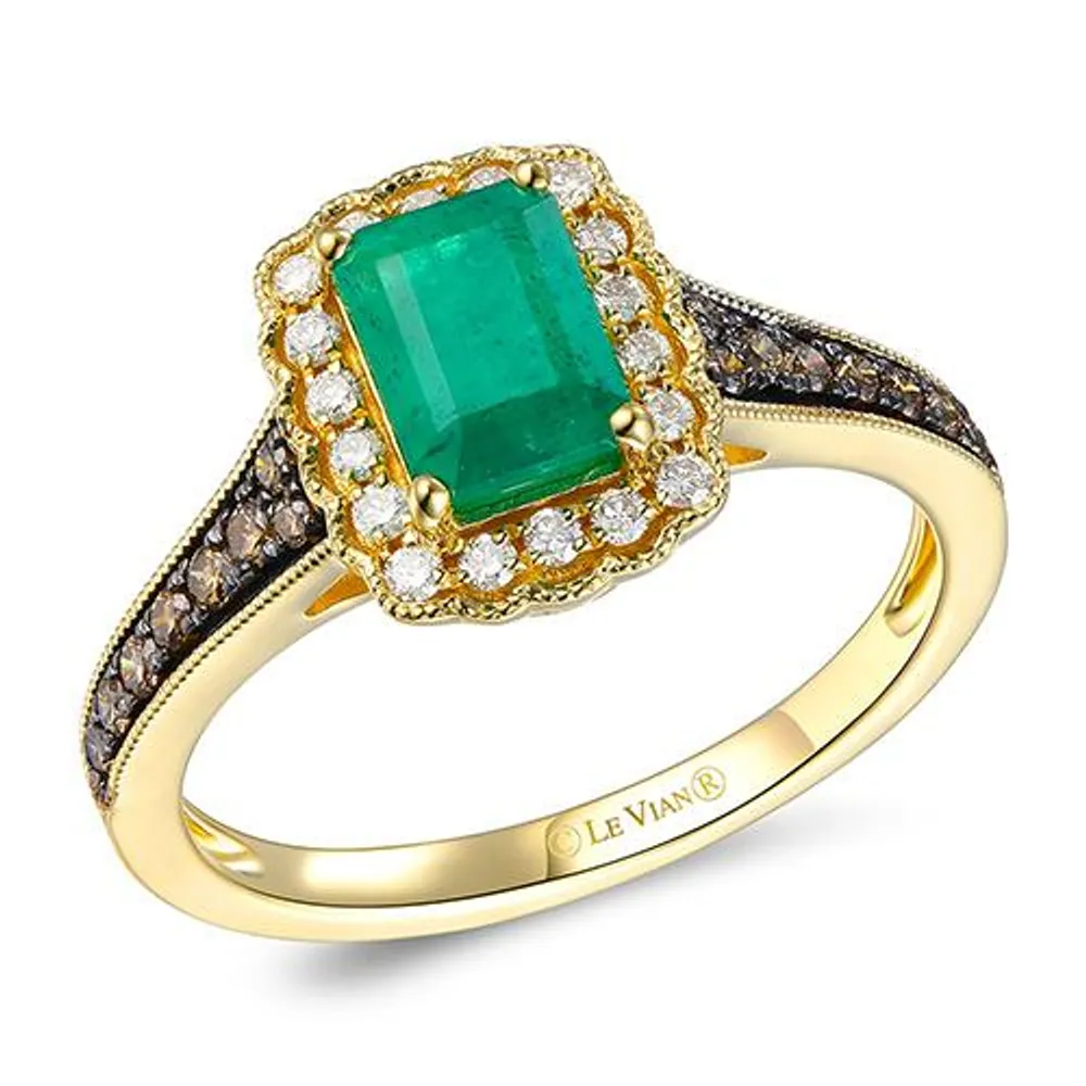 14K Honey Gold Diamond Emerald Ring