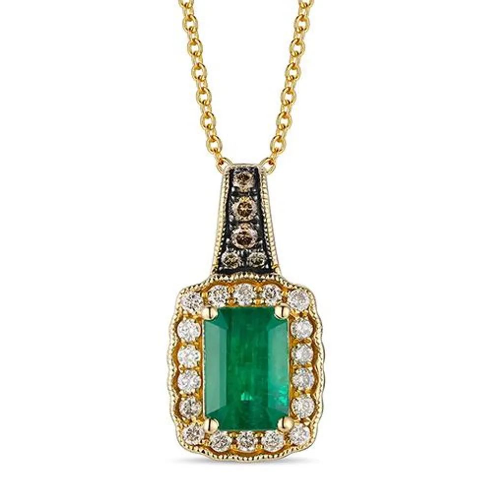 14K Honey Gold Diamond Emerald Pendant