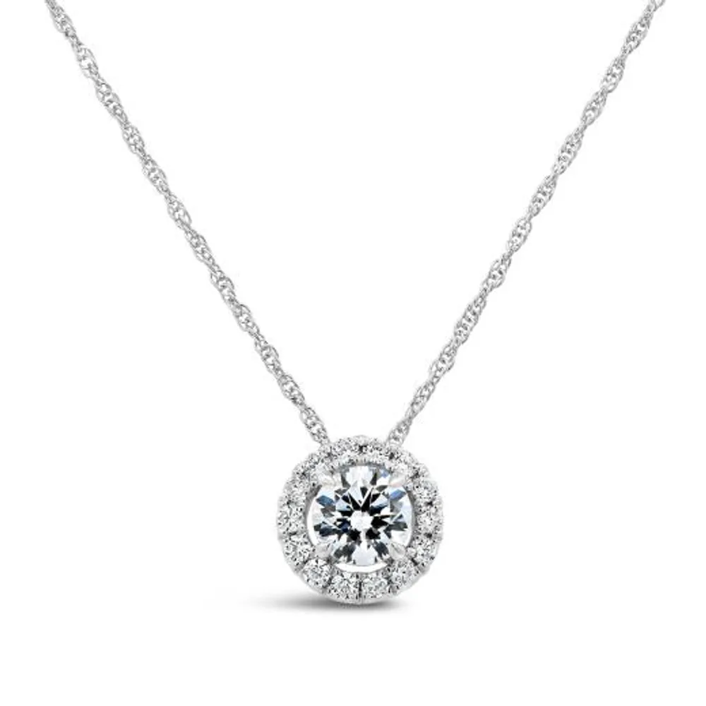 New Brilliance 10K White Gold Lab Grown 1.00CTW Diamond Halo Pendant