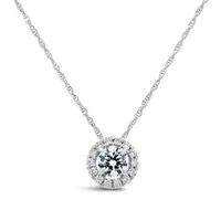 New Brilliance 10K White Gold Lab Grown 1.00CTW Diamond Halo Pendant