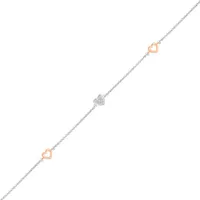 Bella Moda Sterling Silver & 10K Rose Gold Diamond Triple Heart Anklet