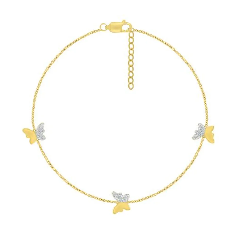 Bella Moda 10K Yellow Gold Diamond Butterfly Anklet