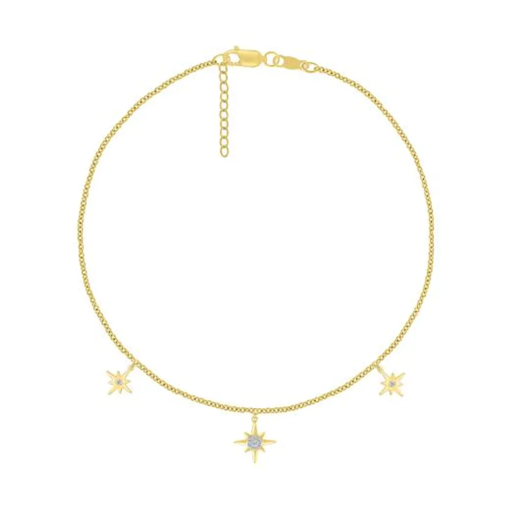 Bella Moda 10K Yellow Gold Diamond Star Anklet