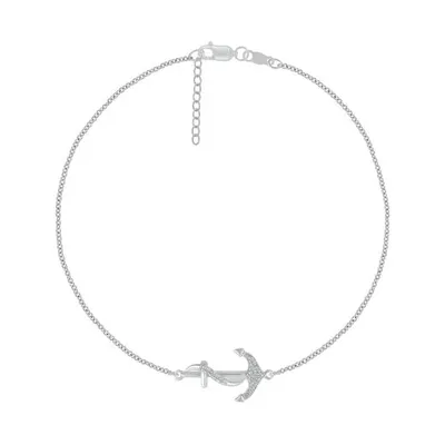 Bella Moda Sterling Silver Diamond Anchor Anklet