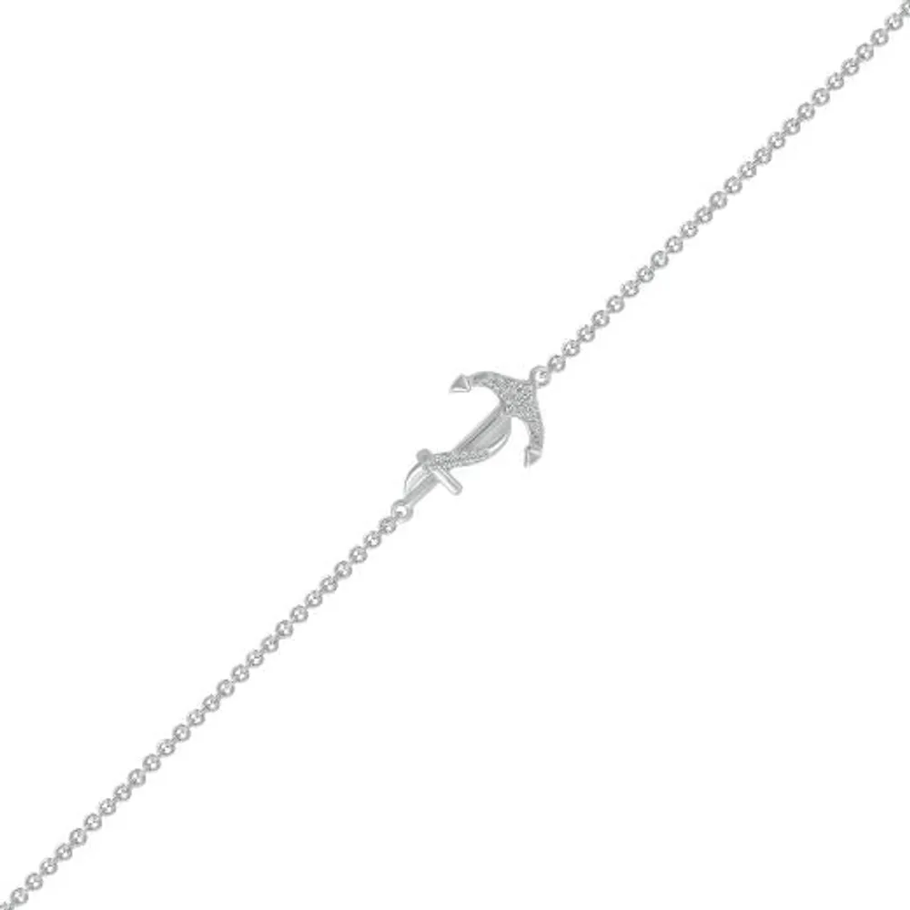 Bella Moda Sterling Silver Diamond Anchor Anklet