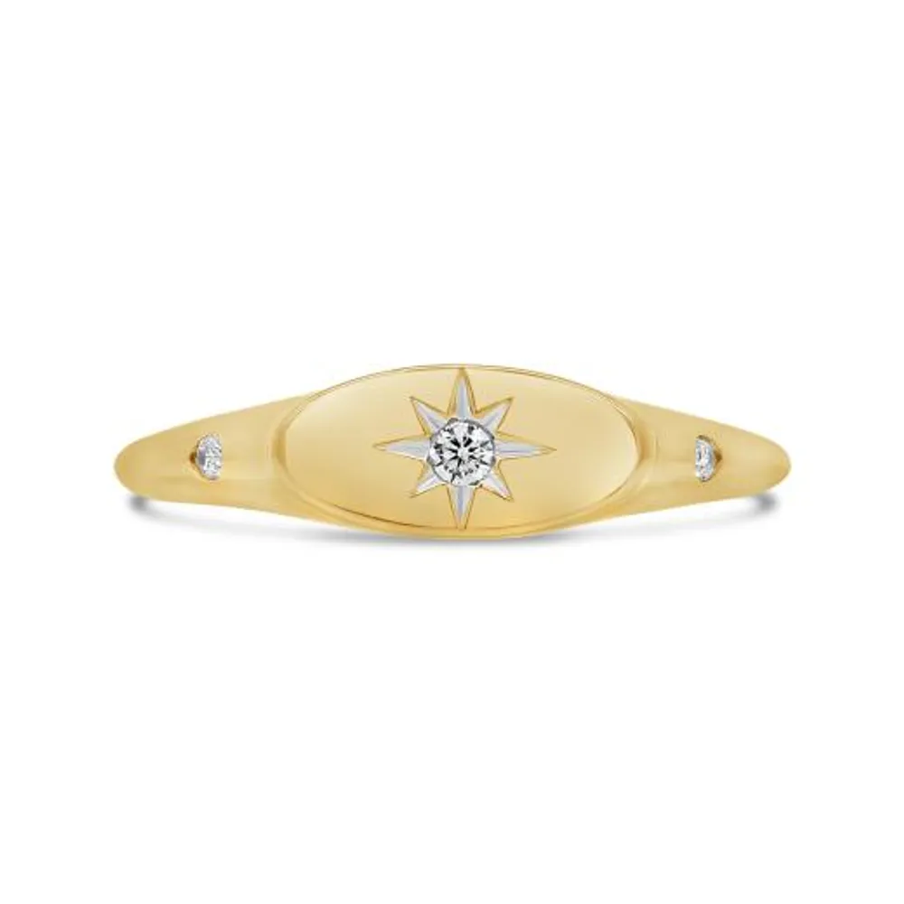 Charmables 10K Yellow Gold Diamond Oval Shaped Signet Ring