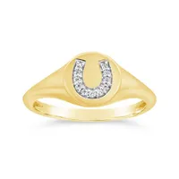 Charmables 10K Yellow Gold Diamond Horseshoe Signet Ring