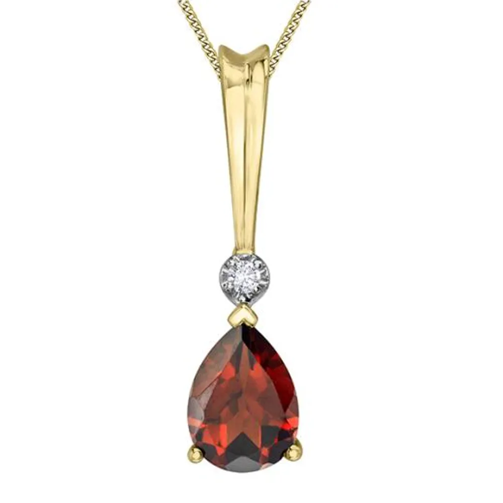 10K Yellow Gold Garnet and Diamond 18" Pendant