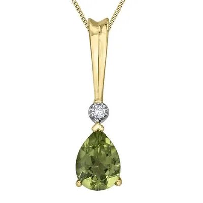 10K Yellow Gold Peridot and Diamond 18" Pendant