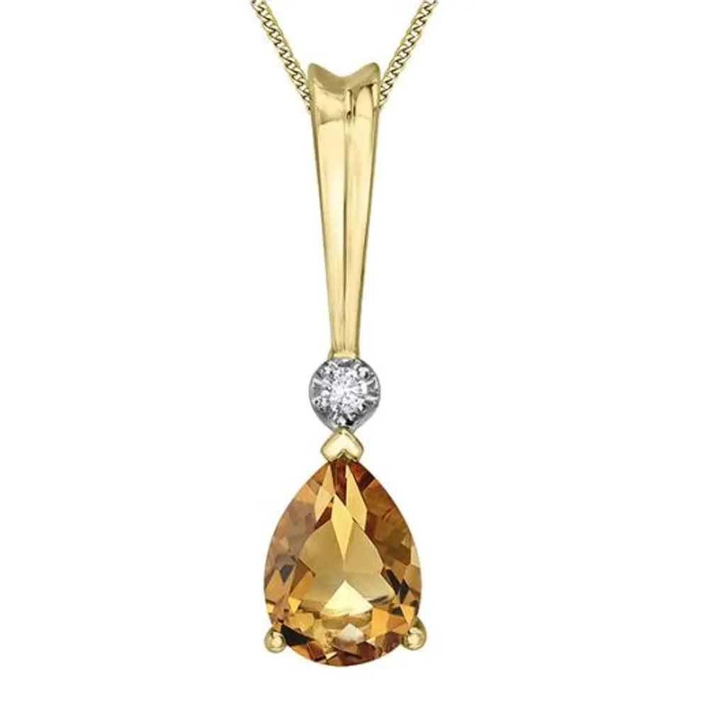 10K Yellow Gold Citrine and Diamond 18" Pendant