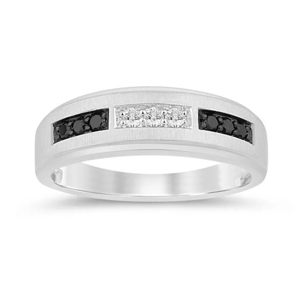 10K White Gold 0.25CTW Black and White Diamond Wedding Band