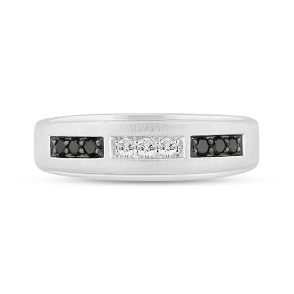 10K White Gold 0.25CTW Black and White Diamond Wedding Band