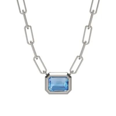Sterling Silver Blue Topaz Paperclip Link Necklace