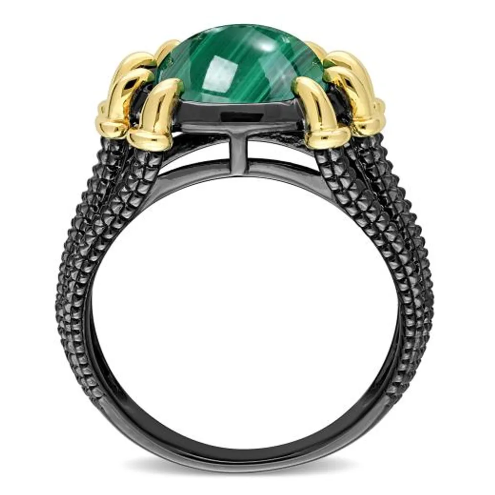 Julianna B Sterling Silver Yellow and Black Rhodium Malachite Ring