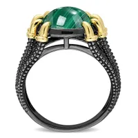 Julianna B Sterling Silver Yellow and Black Rhodium Malachite Ring