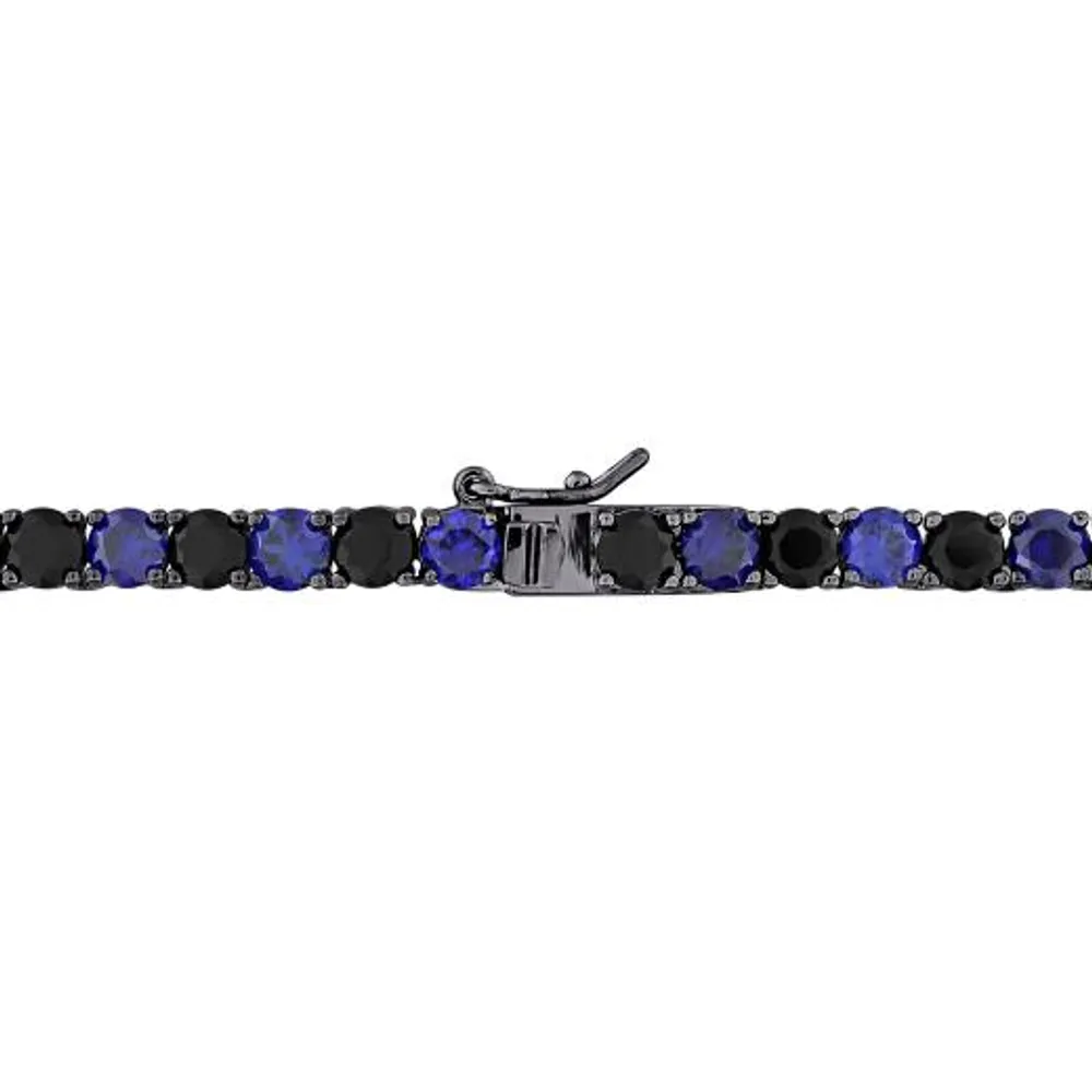 Julianna B Sterling Silver Created Blue and Black Sapphire 20" Tennis Necklace