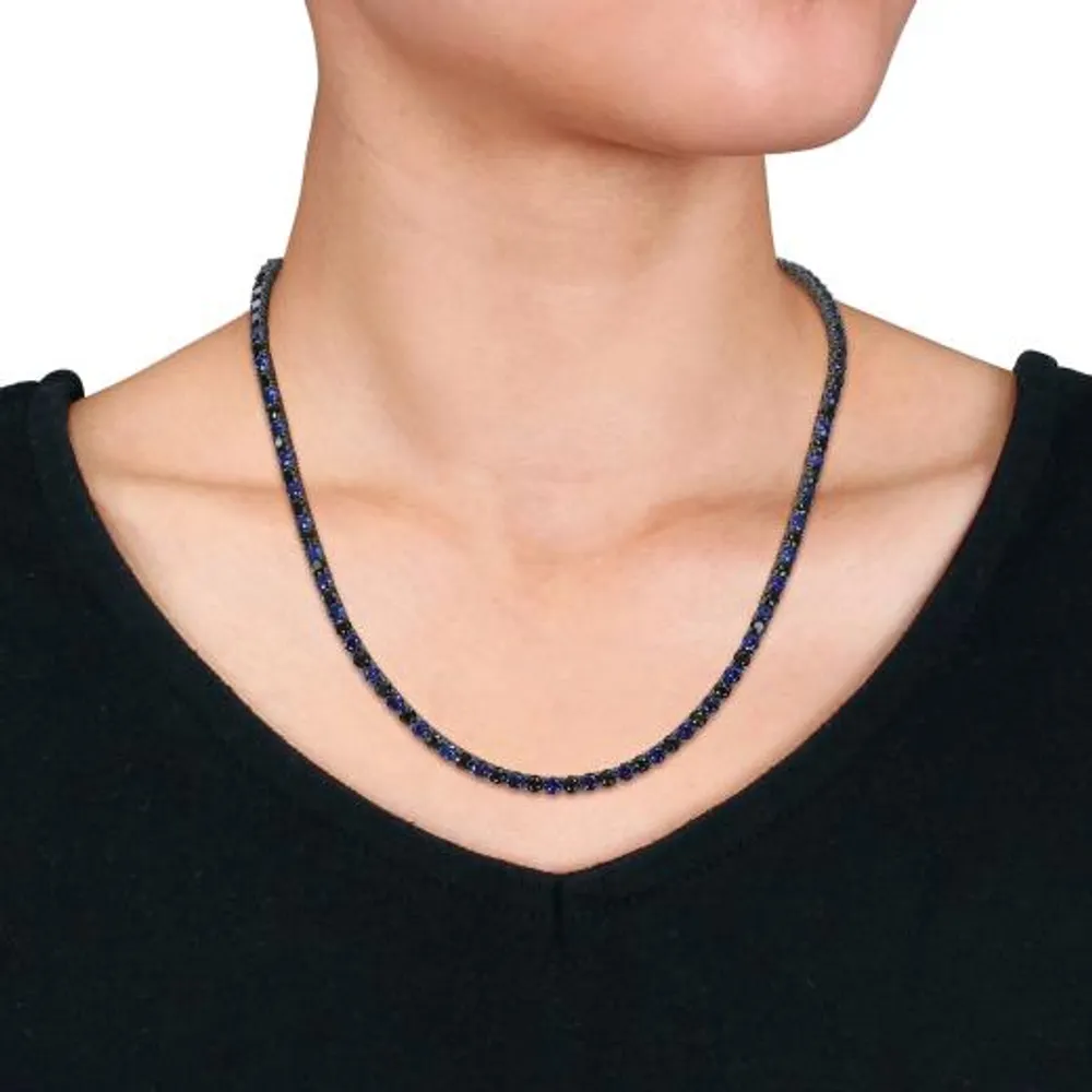 Julianna B Sterling Silver Created Blue and Black Sapphire 20" Tennis Necklace