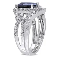 Julianna B 10K White Gold Created Blue Sapphire and Diamond Bridal Set