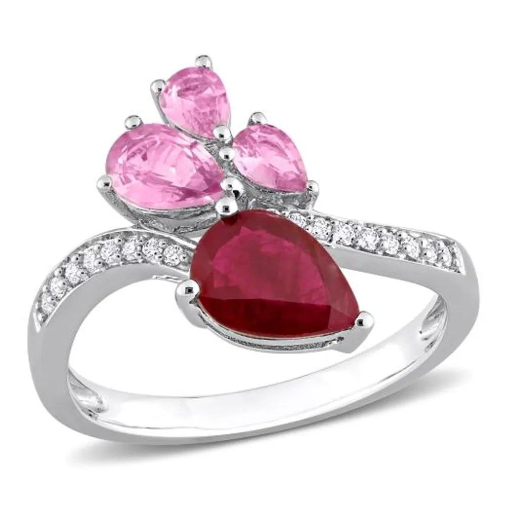 Julianna B 14K White Gold Ruby, Pink Sapphire and Diamond Ring