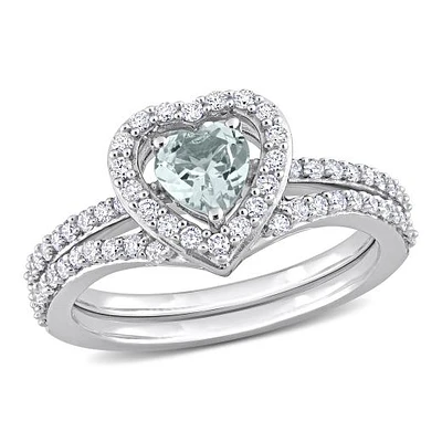 Julianna B 10K White Gold Aquamarine and Diamond Bridal Set