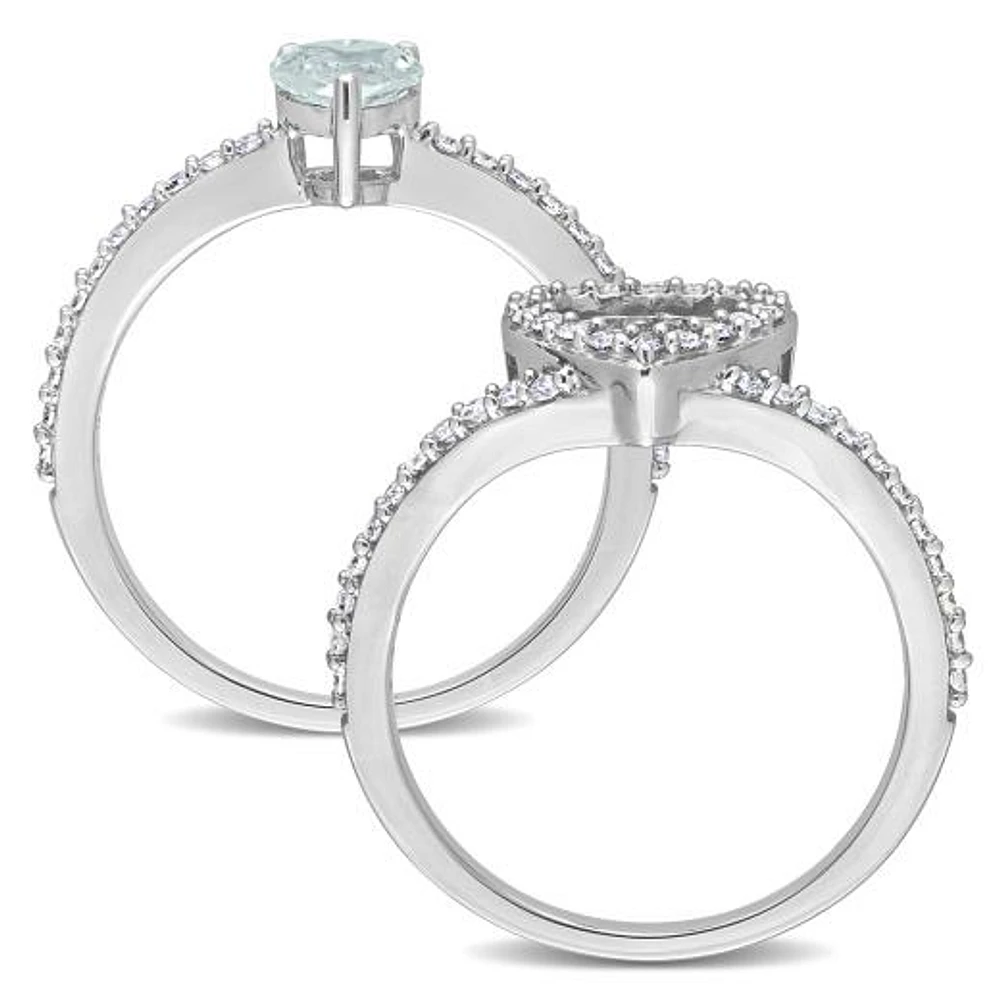 Julianna B 10K White Gold Aquamarine and Diamond Bridal Set