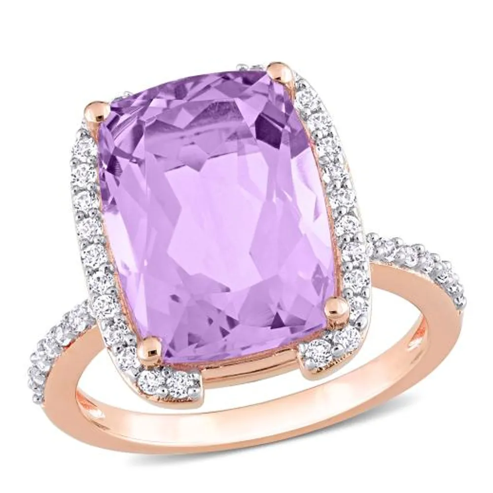 Julianna B Sterling Silver Rose Plated Amethyst and White Topaz Ring