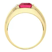 10K Yellow Gold Created Ruby and Diamond Men's Ring