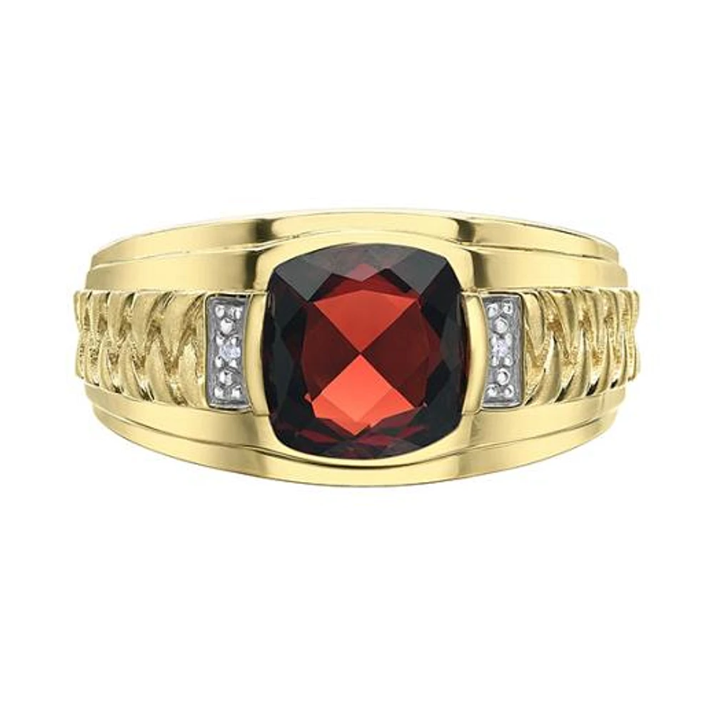 10K Yellow Gold Garnet and Diamond Men's Ring