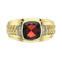 10K Yellow Gold Garnet and Diamond Men's Ring