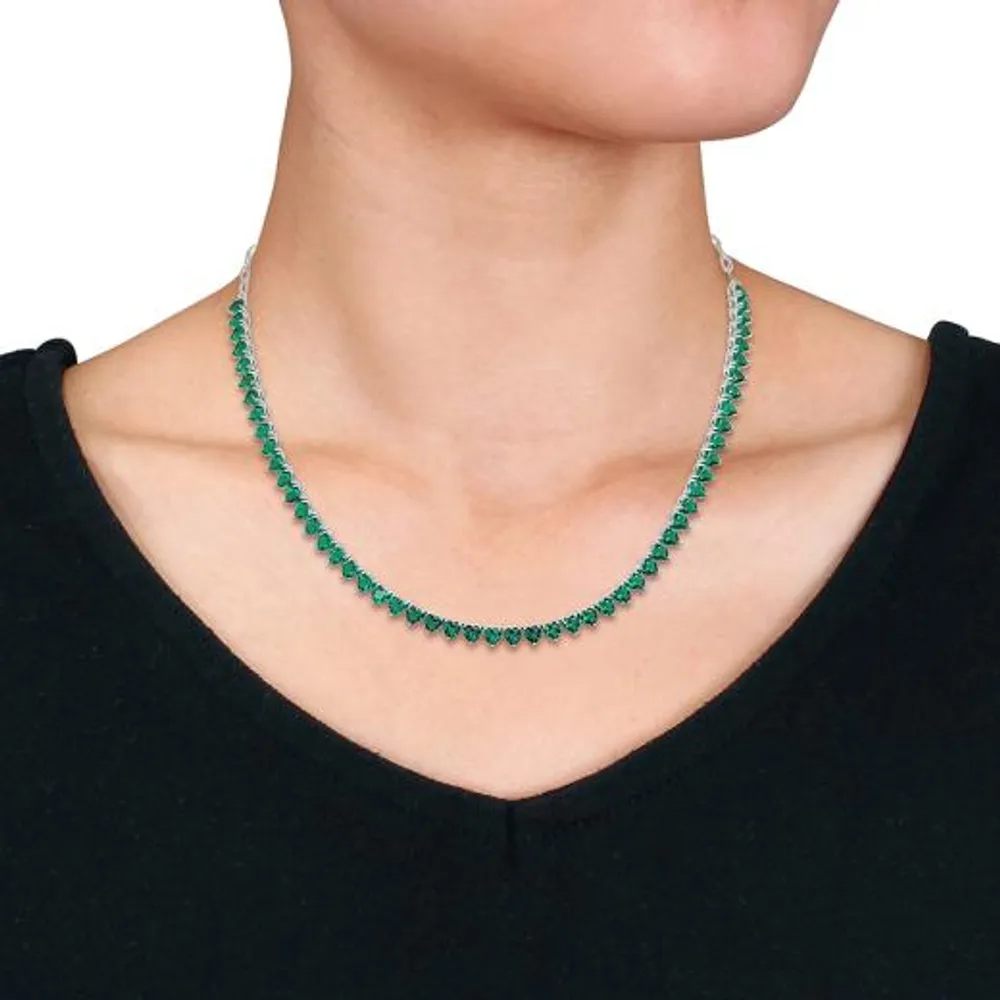 Julianna B Sterling Silver Created Emerald 18" + 2" Extender Tennis Necklace