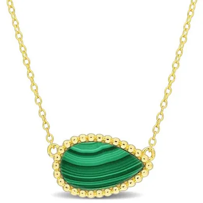 Julianna B Yellow Plated Sterling Silver Pear Shape Malachite Necklace