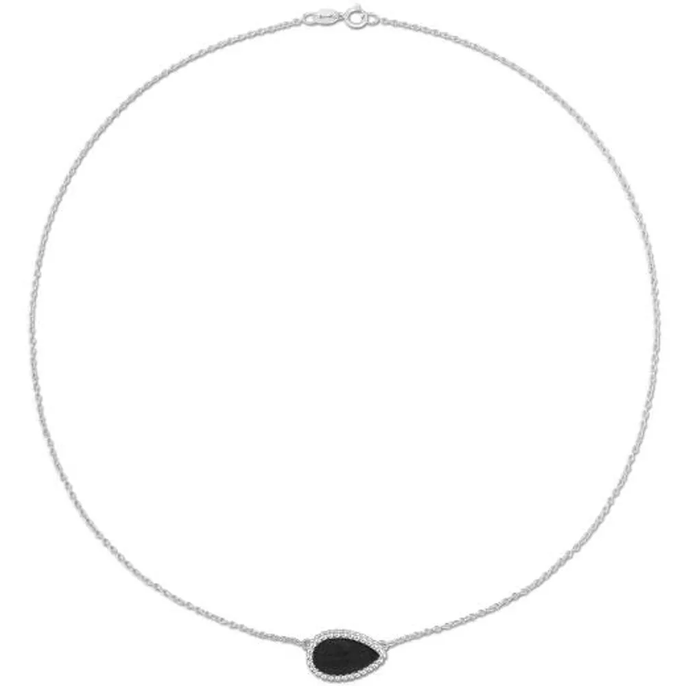 Julianna B Sterling Silver Pear Shape Black Agate Necklace