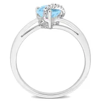 Julianna B Sterling Silver Heart Shape Blue Topaz and Diamond Ring