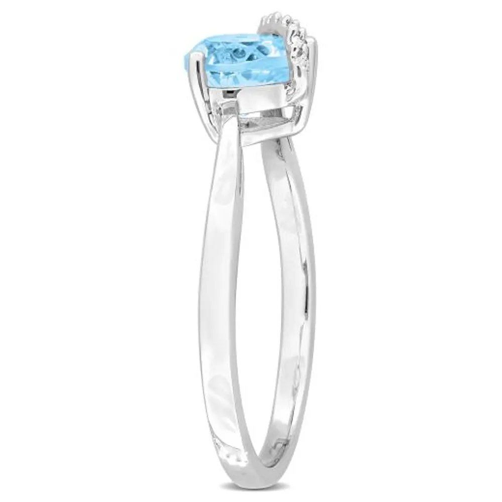 Julianna B Sterling Silver Heart Shape Blue Topaz and Diamond Ring