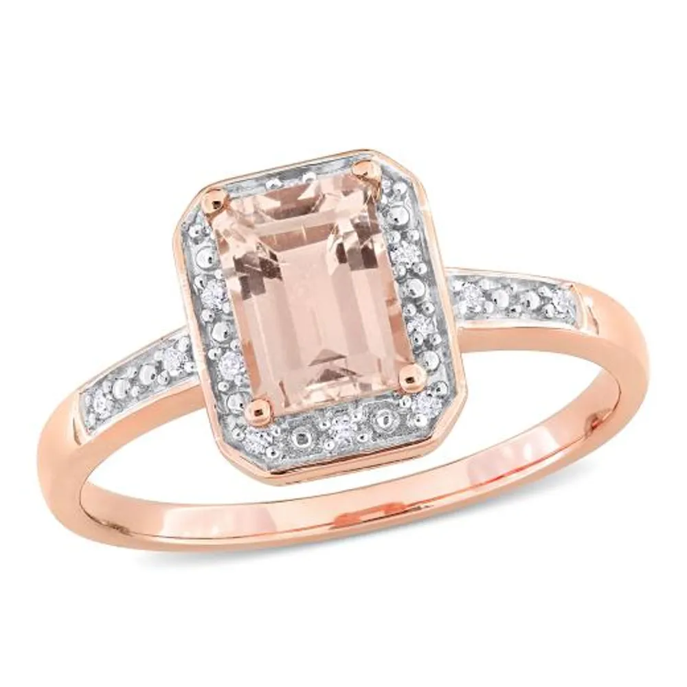 Julianna B Rose Plated Sterling Silver Morganite and Diamond Ring