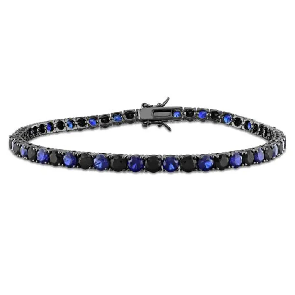 Julianna B Sterling Silver Black Rhodium Created Sapphire 9" Bracelet