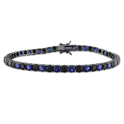 Julianna B Sterling Silver Black Rhodium Created Sapphire 9" Bracelet