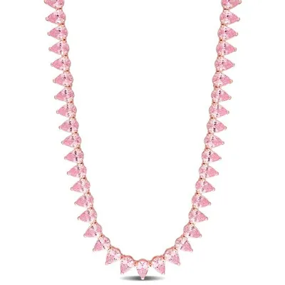 Julianna B Rose Plated Sterling Silver Pink Cubic Zirconia Tennis 18" Necklace
