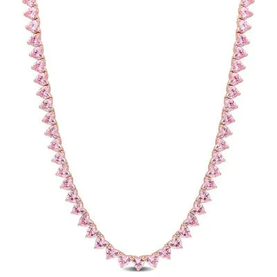 Julianna B Rose Plated Sterling Silver Pink Cubic Zirconia Tennis 18" Necklace
