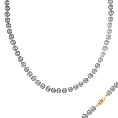 14K Yellow Gold 6-7mm Grey Freshwater Pearl 28" Necklace