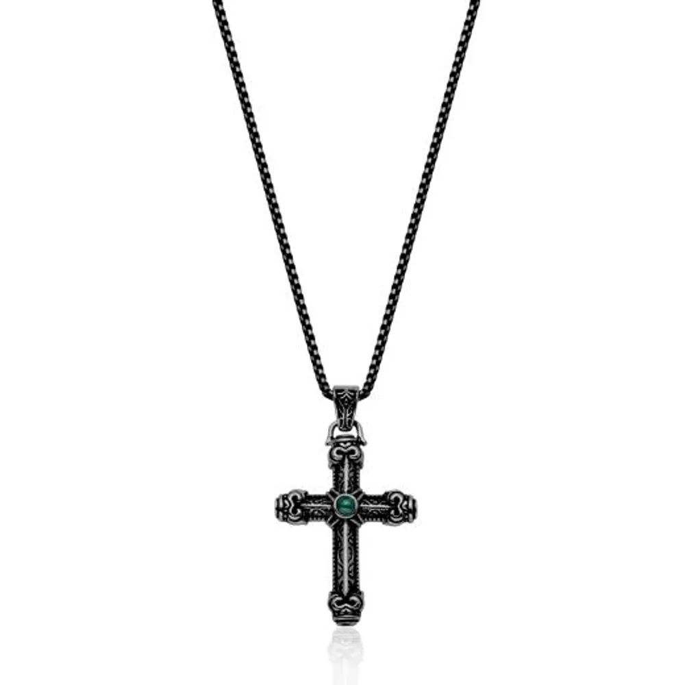 SteelX Stainless Steel Green Glass Cross Pendant