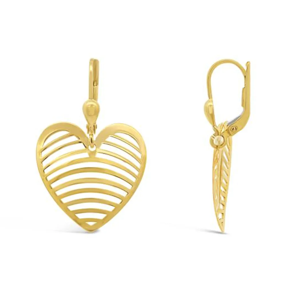 10K Yellow Gold Heart Drop Earrings