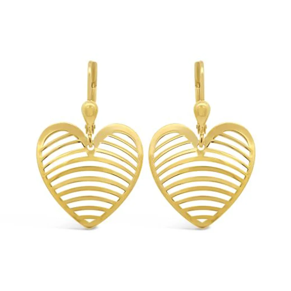 10K Yellow Gold Heart Drop Earrings