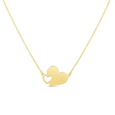 10K Yellow Gold Double Heart 18" Necklace